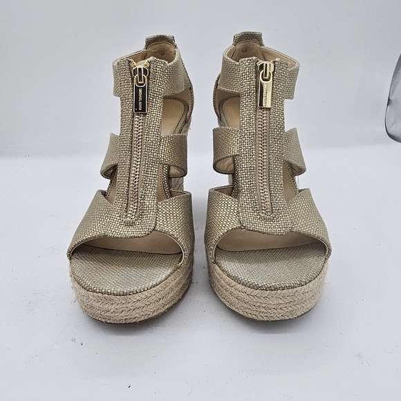 Michael Kors Damita Tan Sand Canvas Zip Wedge Espadrille Platform Sandal Sz 9.5 - Picture 2 of 12